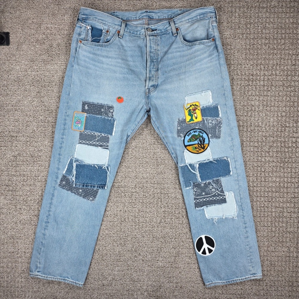 Levis 501 150th Anniversary Edition Patchwork Jeans Light Wash Mens 40x30